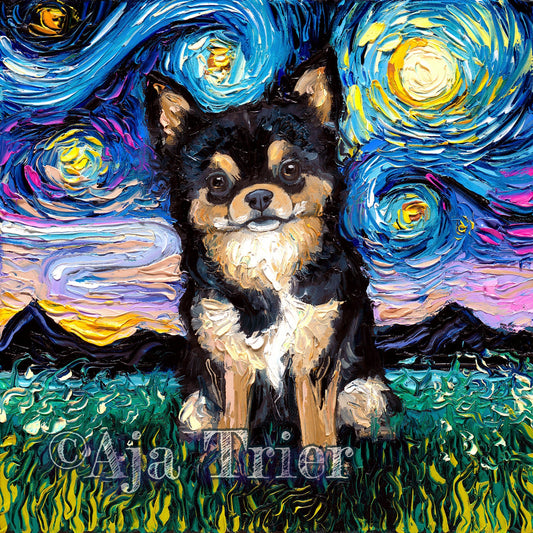 Black and Tan Chihuahua Starry Night dog Art CANVAS print by Aja choose the size of your new puppy