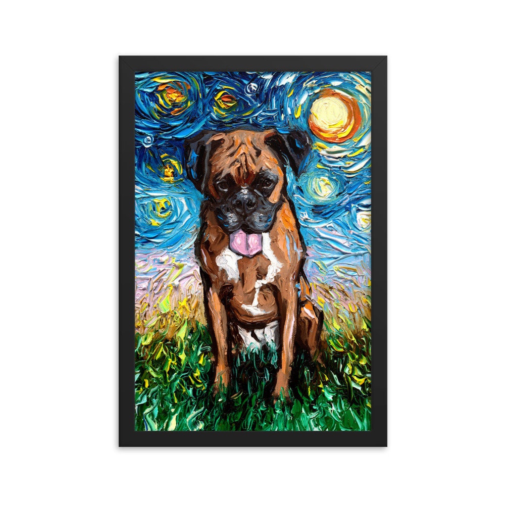 Boxer Dog Boxsue Framed Photo Paper Poster Art Starry Night Art Print dog lover gift cute art by Aja choose size SHIPS WORLDWIDE