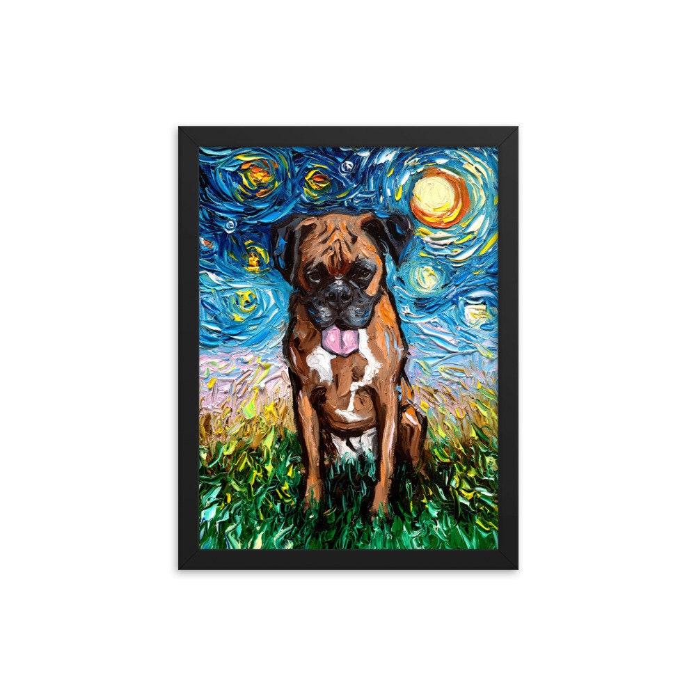 Boxer Dog Boxsue Framed Photo Paper Poster Art Starry Night Art Print dog lover gift cute art by Aja choose size SHIPS WORLDWIDE