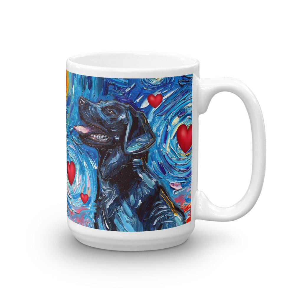 Black Labrador Valentine Starry Night Coffee Mug Dog Lover Art by Aja ceramic cup Black Lab Valentine's Day gift
