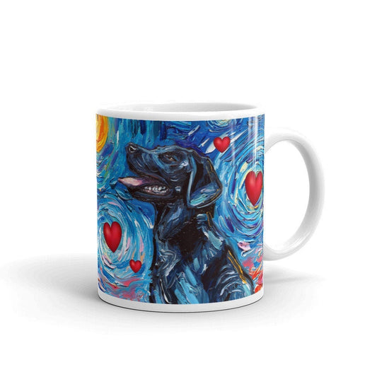 Black Labrador Valentine Starry Night Coffee Mug Dog Lover Art by Aja ceramic cup Black Lab Valentine's Day gift