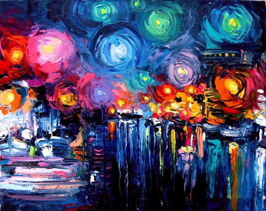 Abstract seascape print art by Aja 8x10 inches Midnight Harbor XIX