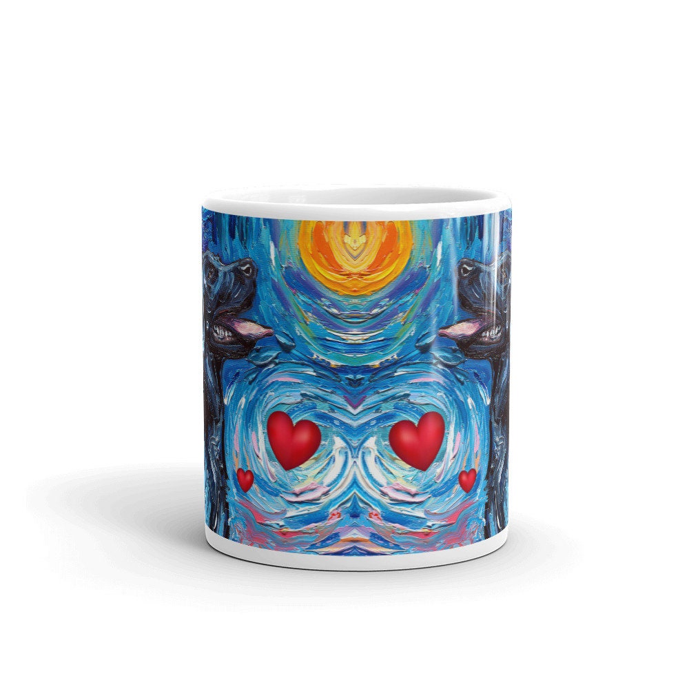 Black Labrador Valentine Starry Night Coffee Mug Dog Lover Art by Aja ceramic cup Black Lab Valentine's Day gift