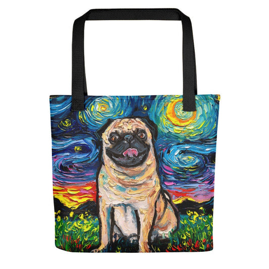 Fawn Pug Dog Starry Night Tote bag handbag artwork by Aja dog lover gift 15x15 inches printed both sides
