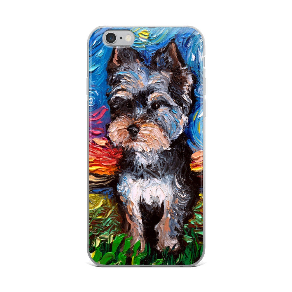 Yorkie Night 2 iPhone Case Dog Lover Phone Protector Starry Night Art by Aja cute Yorkshire Terrier