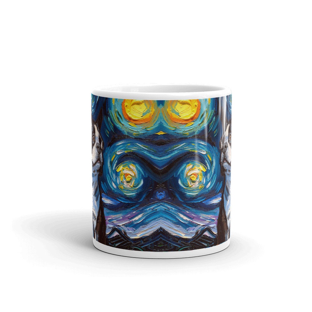 Boston Terrier Portrait Coffee Mug Dog Lover Starry Night Art by Aja ceramic cup cute black and white dog drinkware