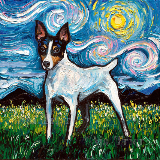 Toy Fox Terrier Art Starry Night Print Rat Terrier dog picture by Aja choose size and type of paper Photo Paper or Watercolor Paper