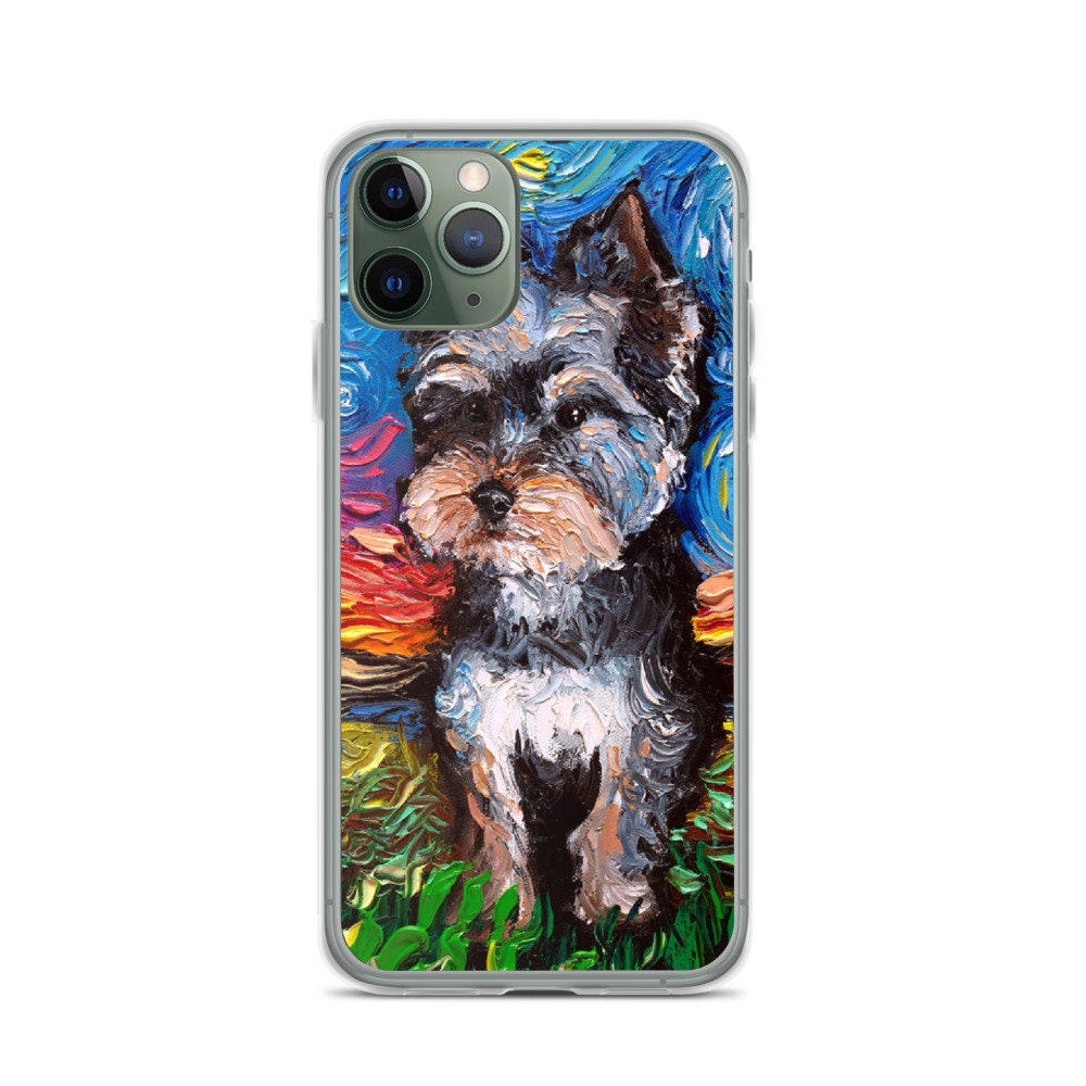 Yorkie Night 2 iPhone Case Dog Lover Phone Protector Starry Night Art by Aja cute Yorkshire Terrier