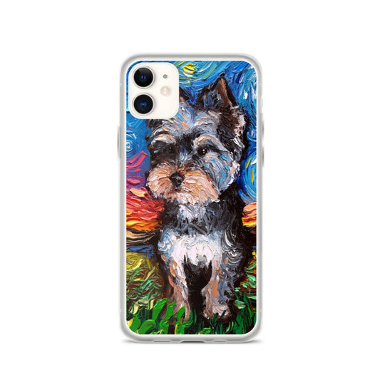 Yorkie Night 2 iPhone Case Dog Lover Phone Protector Starry Night Art by Aja cute Yorkshire Terrier