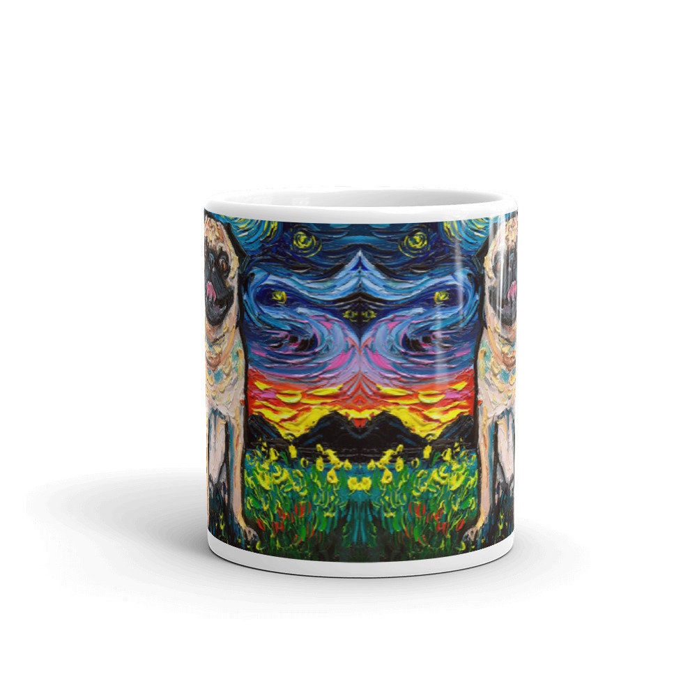 Fawn Pug Night Coffee Mug Dog Lover Starry Night Art by Aja ceramic cup Microwave / dishwasher safe