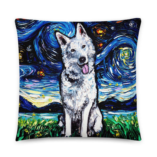 White German Shepherd Dog Lover Swiss Shepherd dog Starry Night Basic stuffed Throw Pillow Art by Aja 16x16 or 20x20 inches stuffed