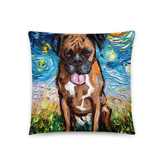 Cute Boxer Dog Lover Starry Night Basic Throw Pillow Art by Aja 16x16 or 20x20 inches stuffed home decor