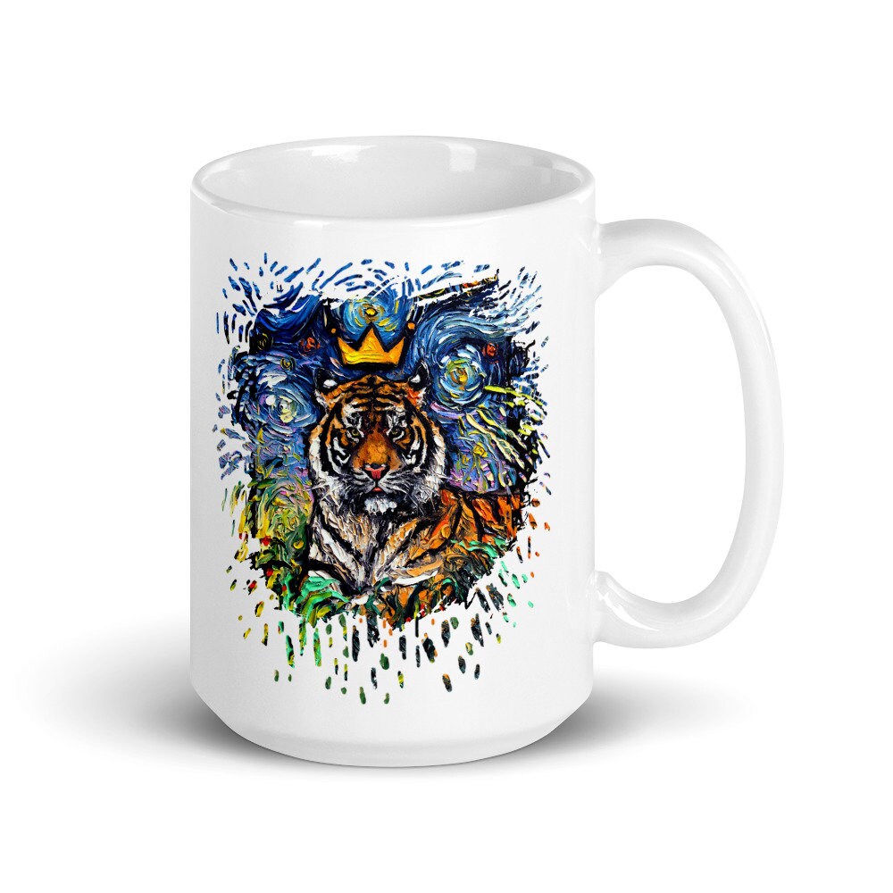 Tiger King Coffee Mug Starry Night Art by Aja ceramic cup exotic animal drinkware
