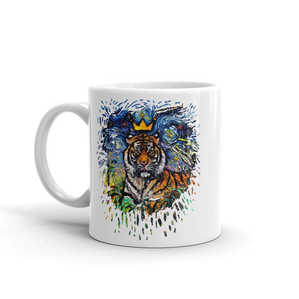 Tiger King Coffee Mug Starry Night Art by Aja ceramic cup exotic animal drinkware