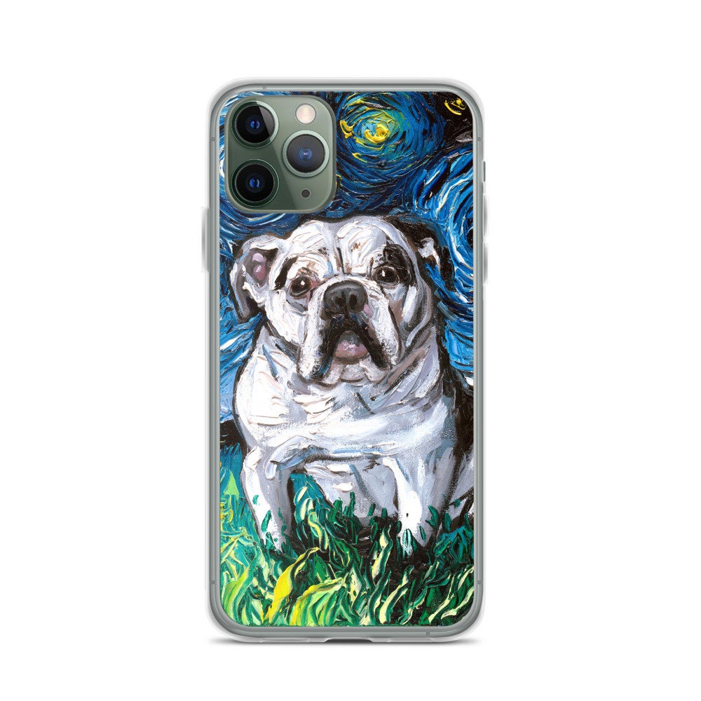 Charlie Night White Bulldog iPhone Case Dog Lover Phone Protector Starry Night Art by Aja