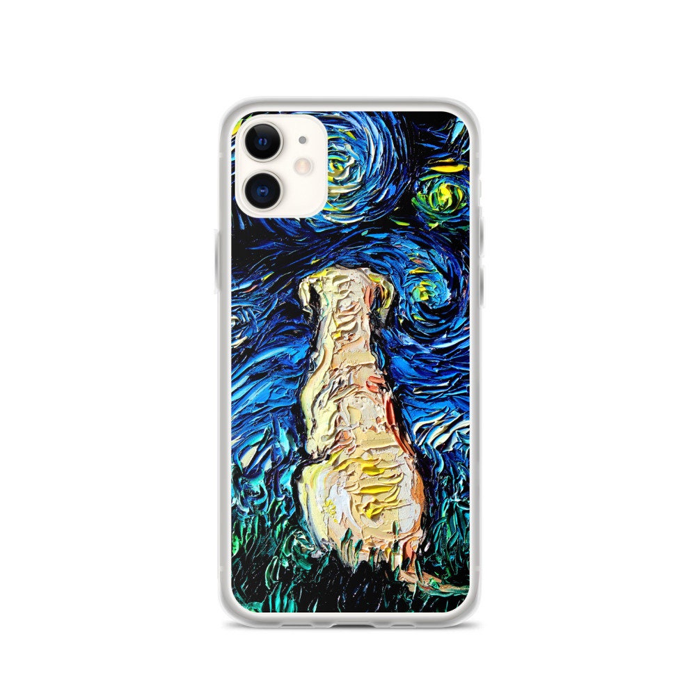 Yellow Lab Night iPhone Case Dog Lover Phone Protector Starry Night Art by Aja Labrador Retriever