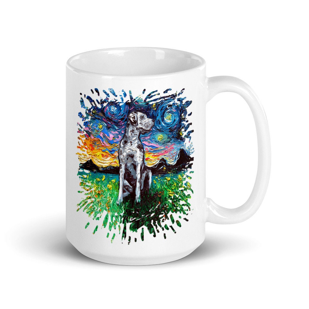Merle Great Dane Coffee Mug Dog Lover splash design Starry Night Art by Aja ceramic cup cute dog pup puppy pet artwork