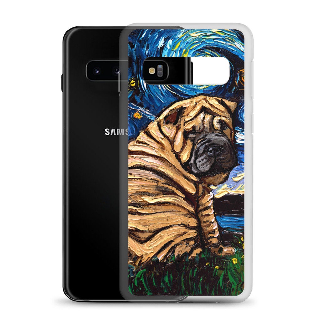 Shar Pei Night Samsung Case Dog Lover Android Phone Protector Starry Night Art by Aja S10 S10+ S10e S20 S20FE S20+ S20U S21 S21+ S21U