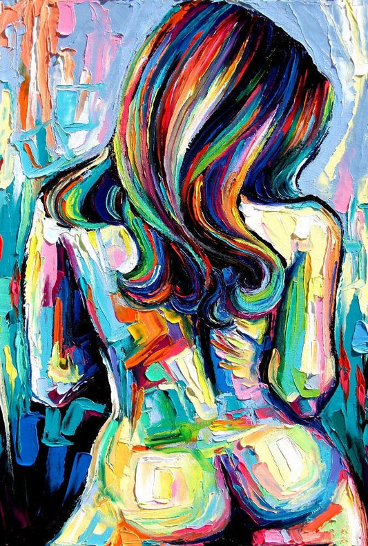 Abstract Nude print colorful stretched CANVAS art by Aja Wild Flower  8x12 12x18 16x24 20x30 24x36 choose size