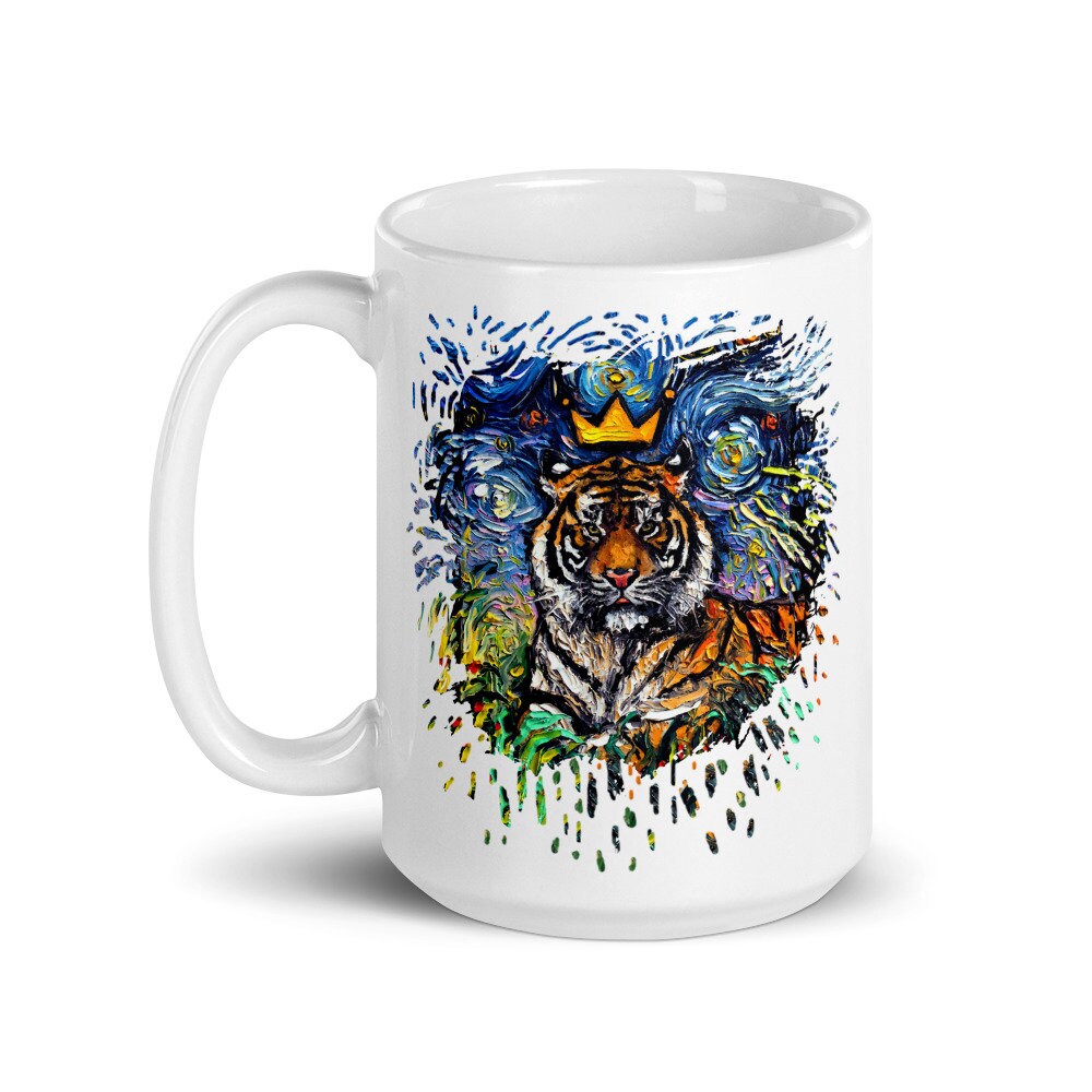 Tiger King Coffee Mug Starry Night Art by Aja ceramic cup exotic animal drinkware