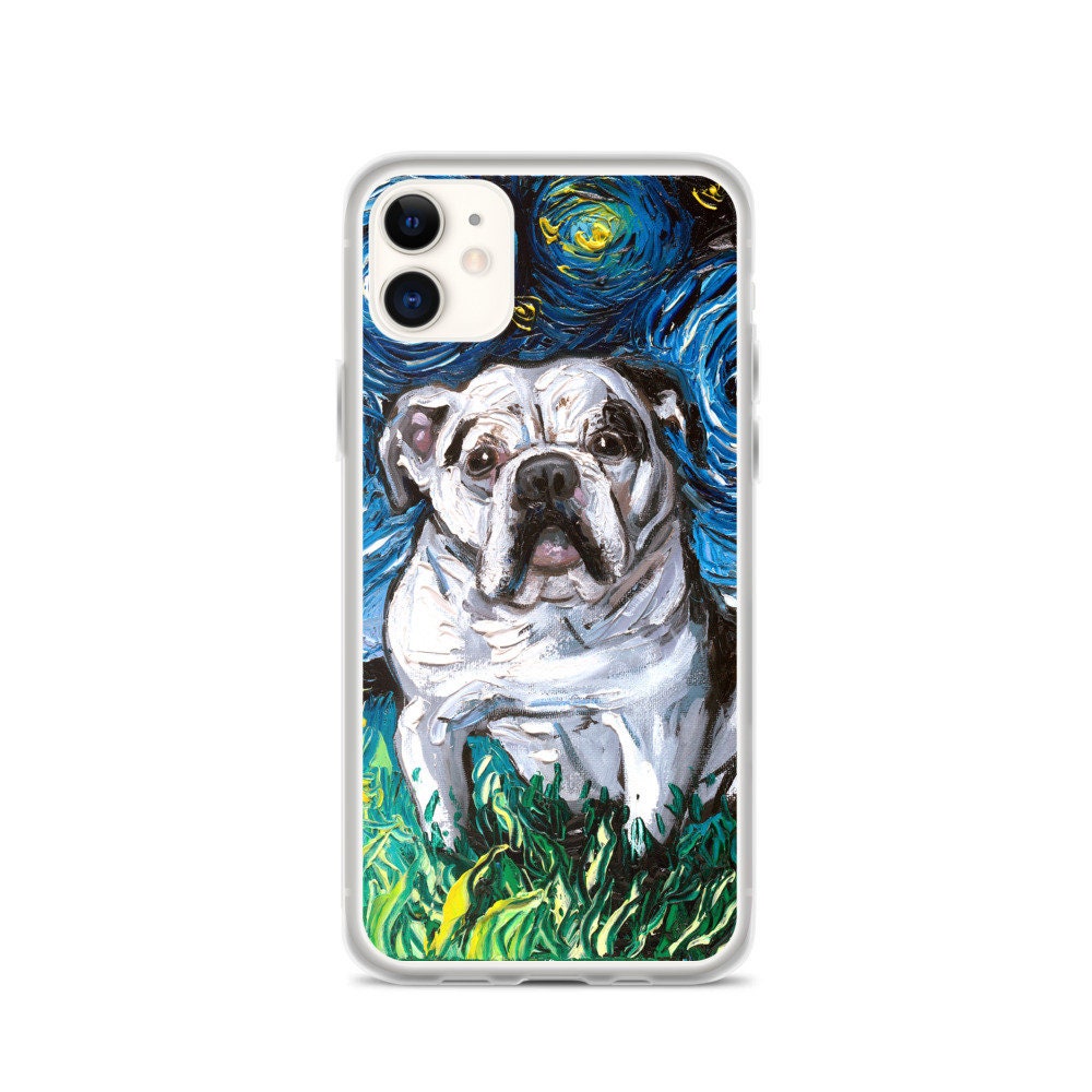 Charlie Night White Bulldog iPhone Case Dog Lover Phone Protector Starry Night Art by Aja