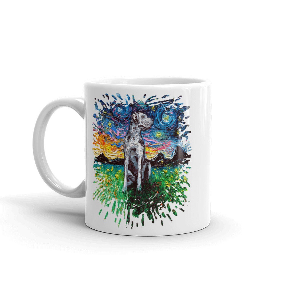 Merle Great Dane Coffee Mug Dog Lover splash design Starry Night Art by Aja ceramic cup cute dog pup puppy pet artwork