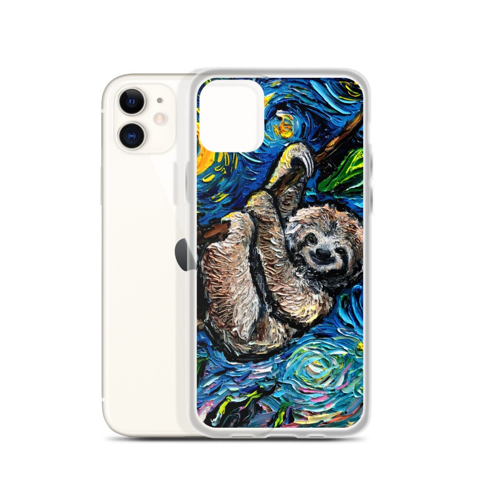 3 Toed Sloth Starry Night iPhone Case Dog lover phone case protector art by Aja cute exotic animal artwork