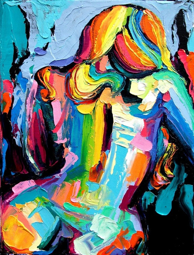Femme 104  Large 18x24 abstract nude print reproduction by Aja