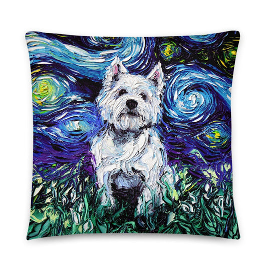 Westie West Highland Terrier Dog Lover Starry Night Basic Throw Pillow Art by Aja comes with insert 16x16 or 20x20 inches stuffed