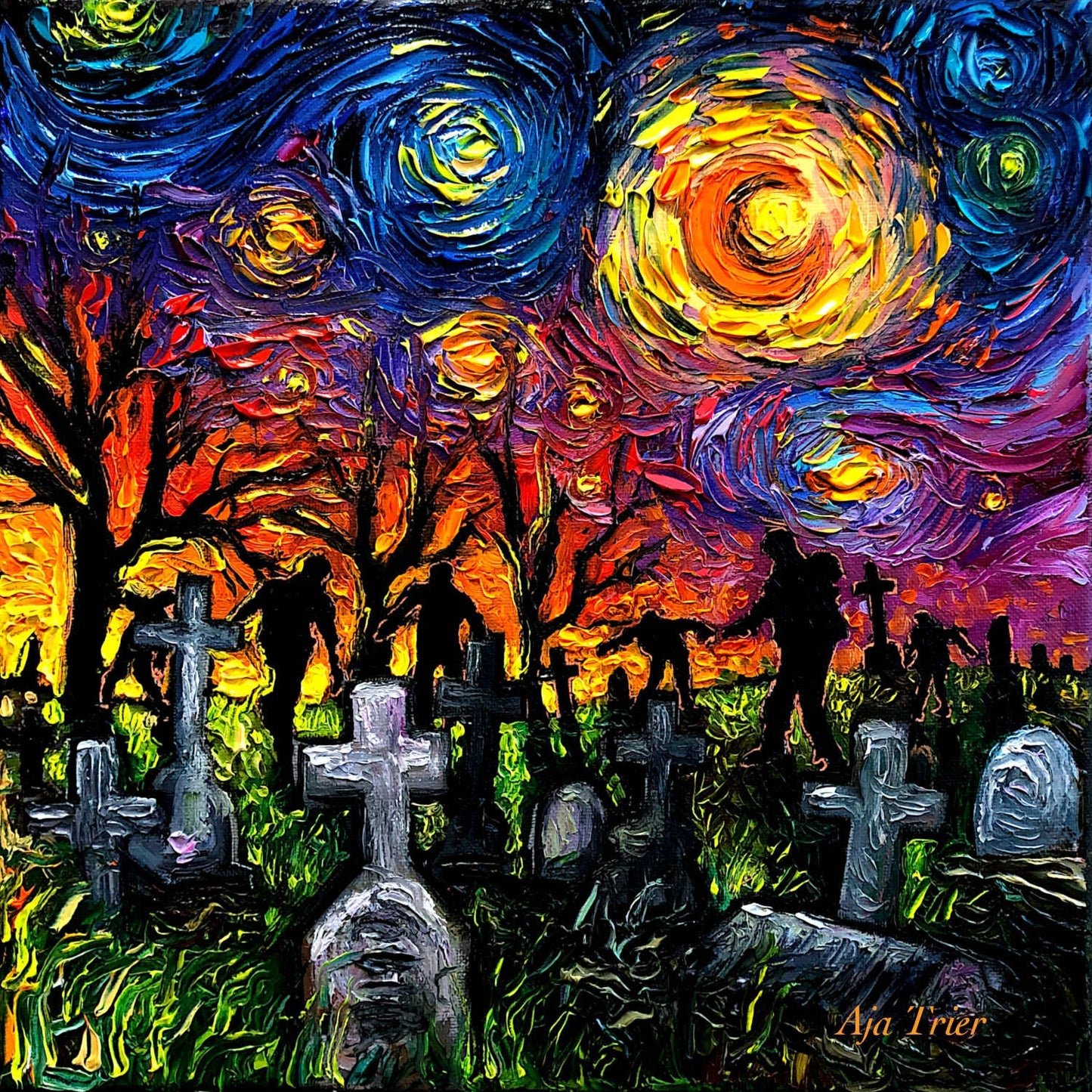 Halloween CANVAS PRINT Starry Night of the Living Dead Art by Aja choose size