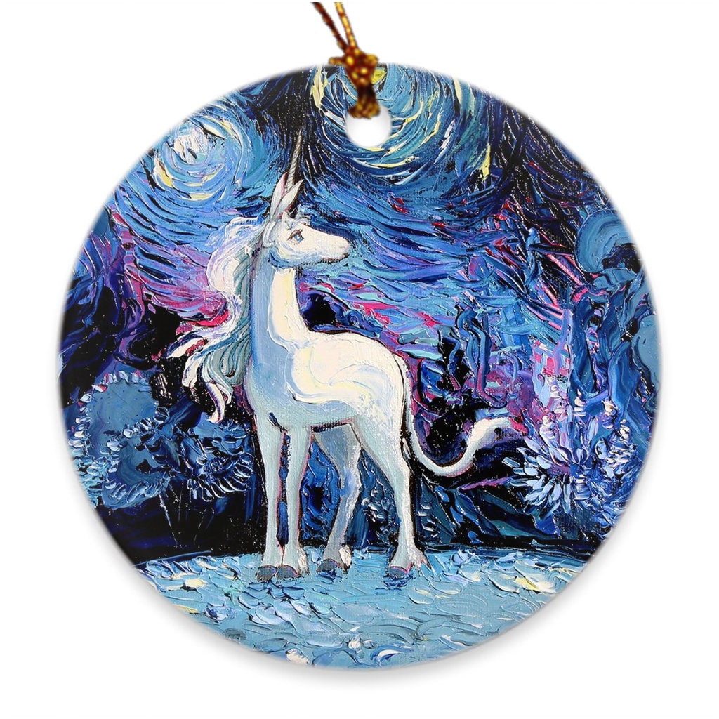 Van Gogh Never Saw The Last Starry Night Porcelain Unicorn Ornaments Printed On Both Sides Ceramic Heirloom
