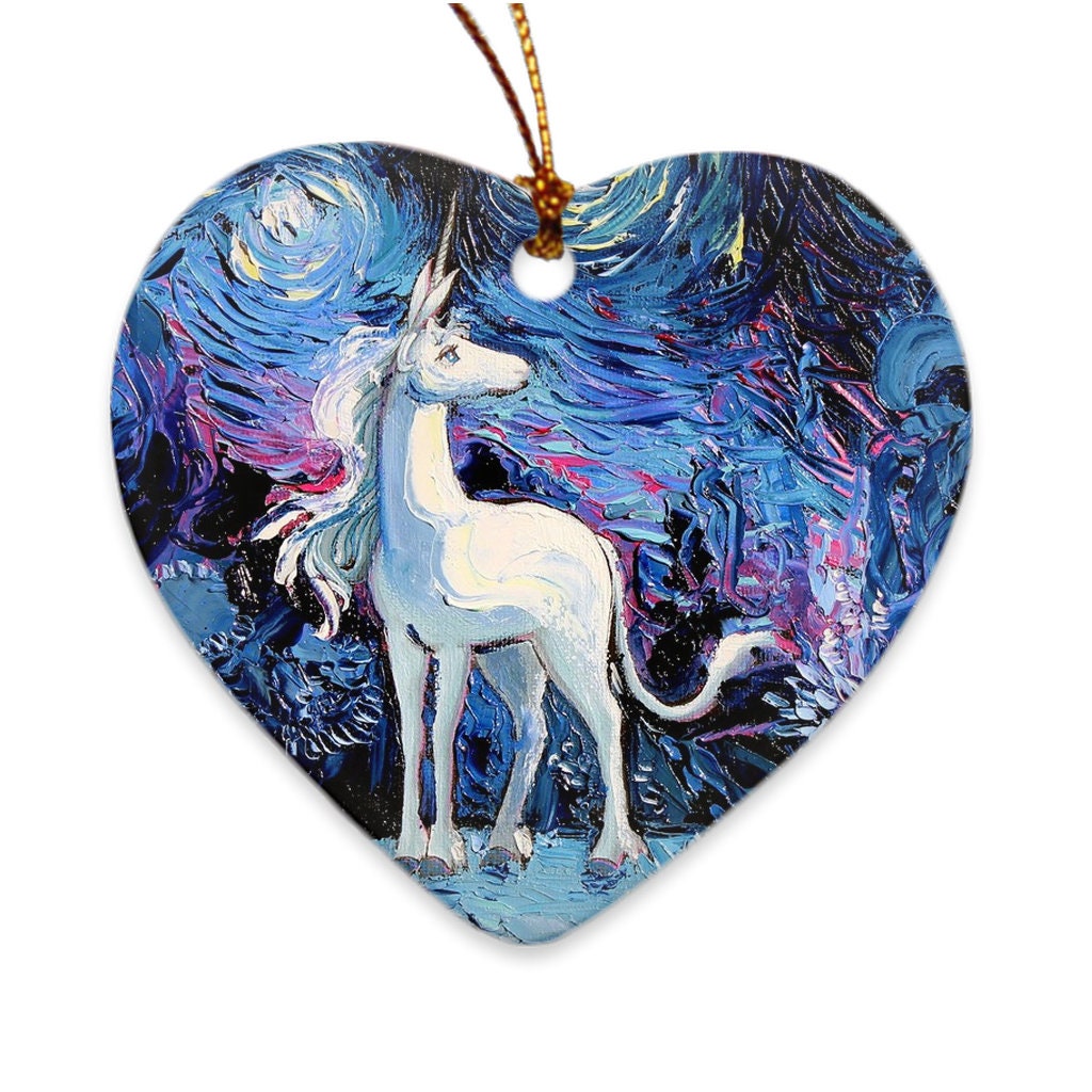 Van Gogh Never Saw The Last Starry Night Porcelain Unicorn Ornaments Printed On Both Sides Ceramic Heirloom