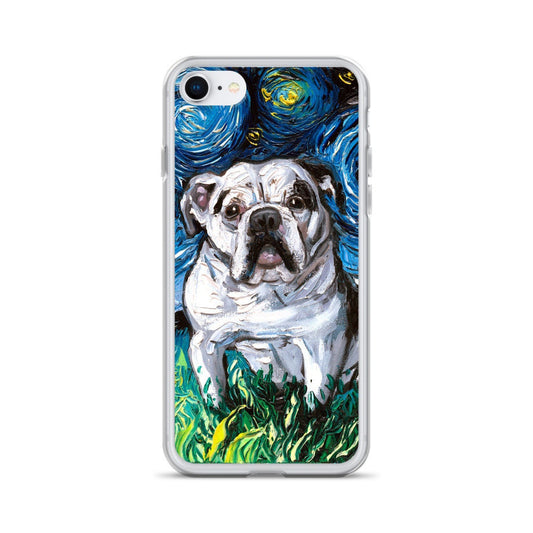 Charlie Night White Bulldog iPhone Case Dog Lover Phone Protector Starry Night Art by Aja