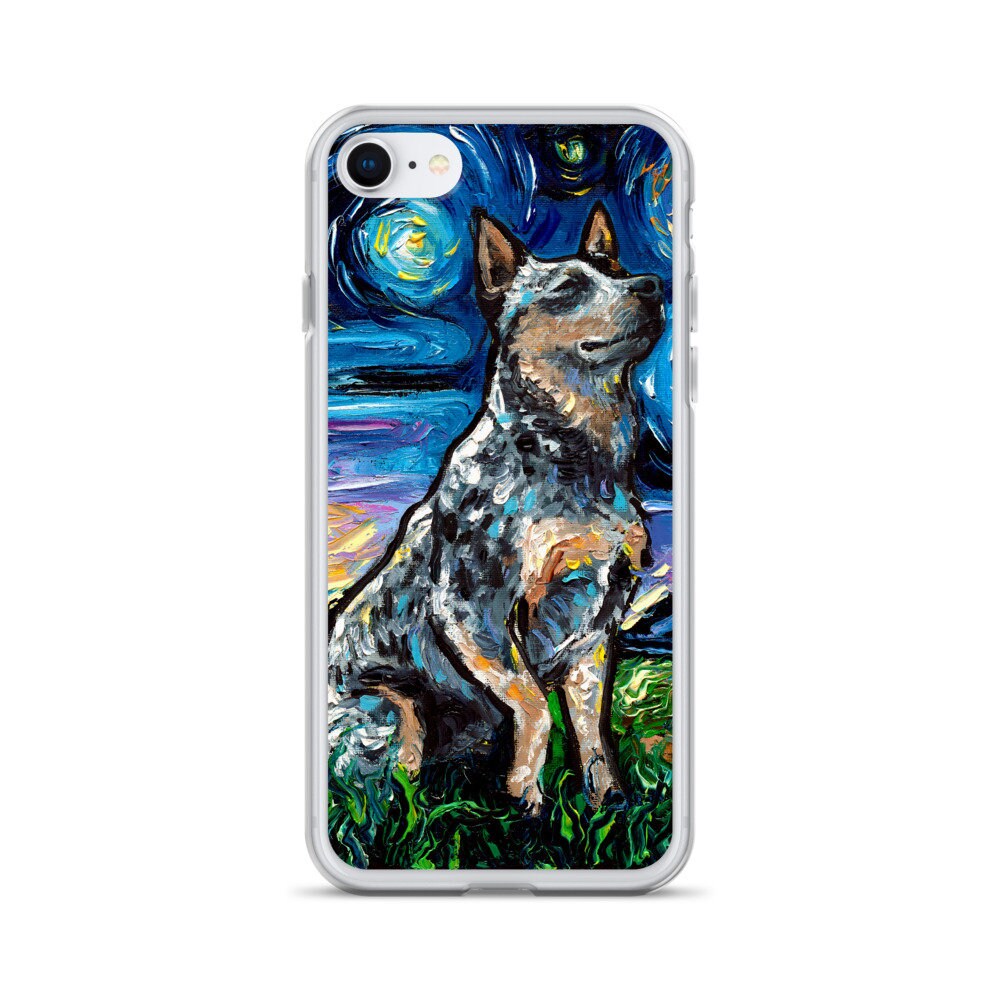 Blue Heeler Australian Cattle Dog iPhone Case Dog Lover Phone Protector Starry Night Art by Aja