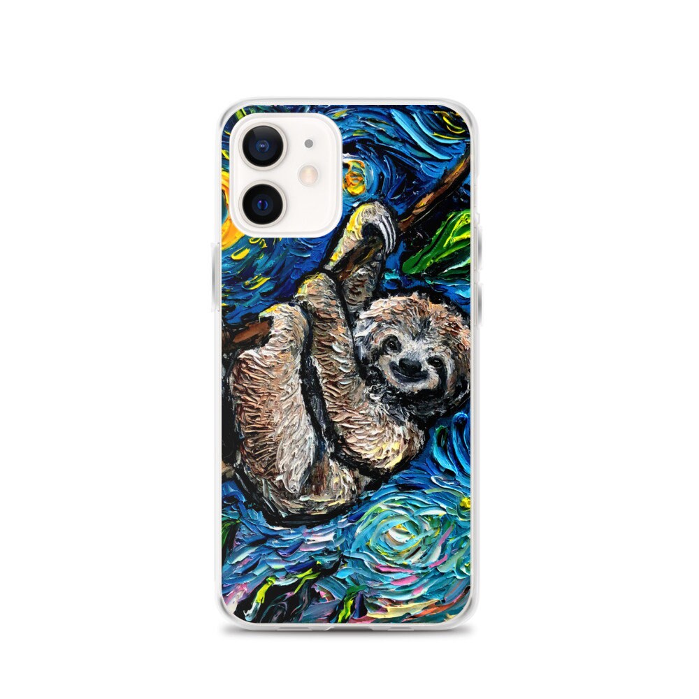 3 Toed Sloth Starry Night iPhone Case Dog lover phone case protector art by Aja cute exotic animal artwork