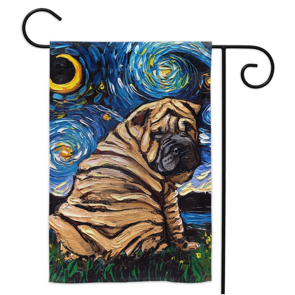 Shar Pei Starry Night Yard Flags