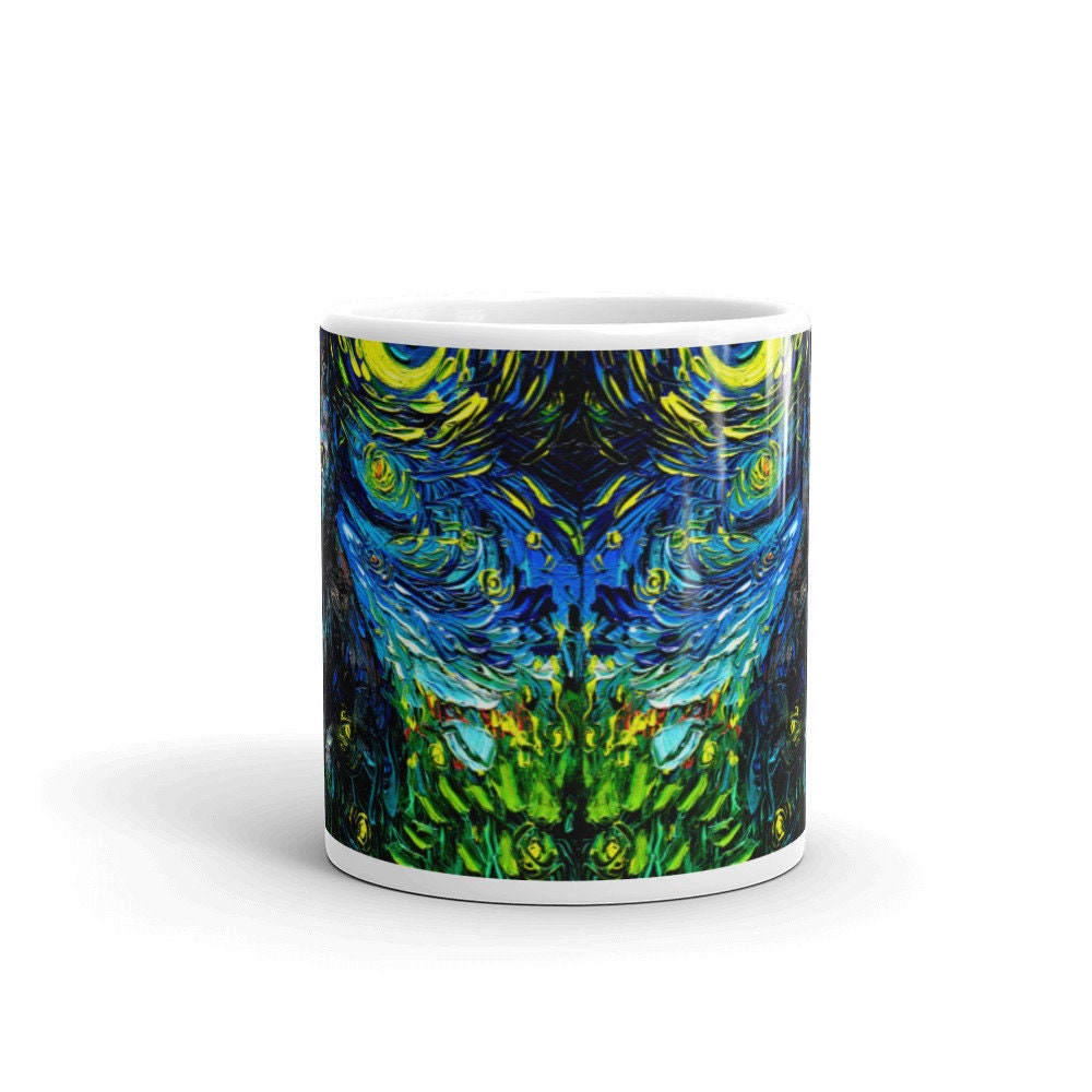 Black Cat Coffee Mug Starry Night Cat Lover Art by Aja ceramic coffee cup artwork home goods