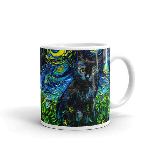 Black Cat Coffee Mug Starry Night Cat Lover Art by Aja ceramic coffee cup artwork home goods