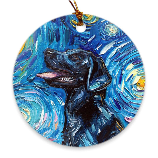 Black Labrador Starry Night Porcelain Ornaments Printed On Both Sides Ceramic Heirloom Tree Decoration Dog Lover Gift