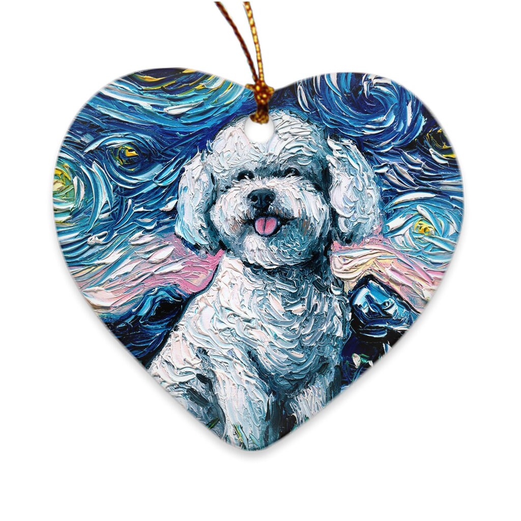 Bichon Frise Starry Night Porcelain Ornaments choose heart snowflake or circle Printed On Both Sides Ceramic Heirloom Decoration Gift