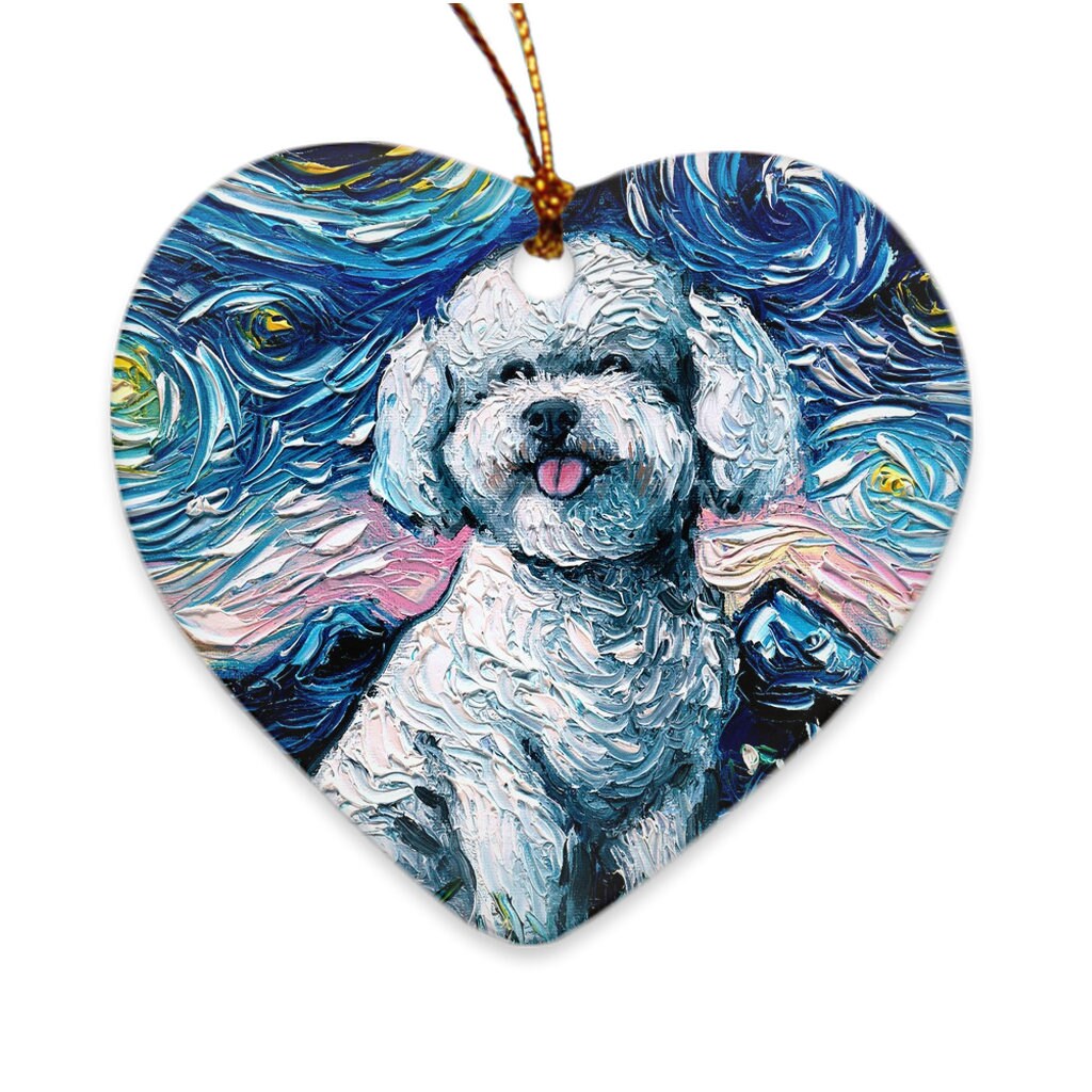 Bichon Frise Starry Night Porcelain Ornaments choose heart snowflake or circle Printed On Both Sides Ceramic Heirloom Decoration Gift