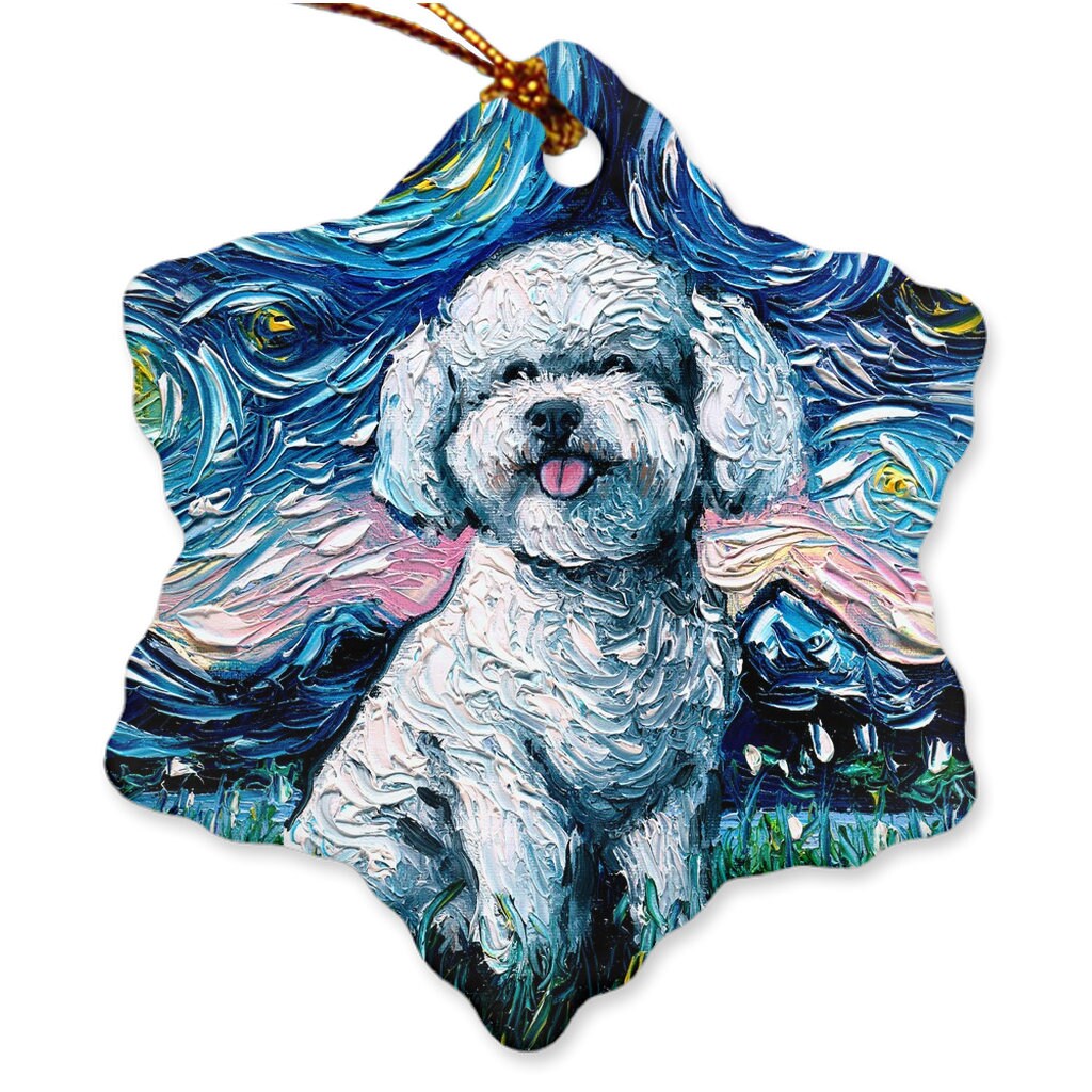 Bichon Frise Starry Night Porcelain Ornaments choose heart snowflake or circle Printed On Both Sides Ceramic Heirloom Decoration Gift