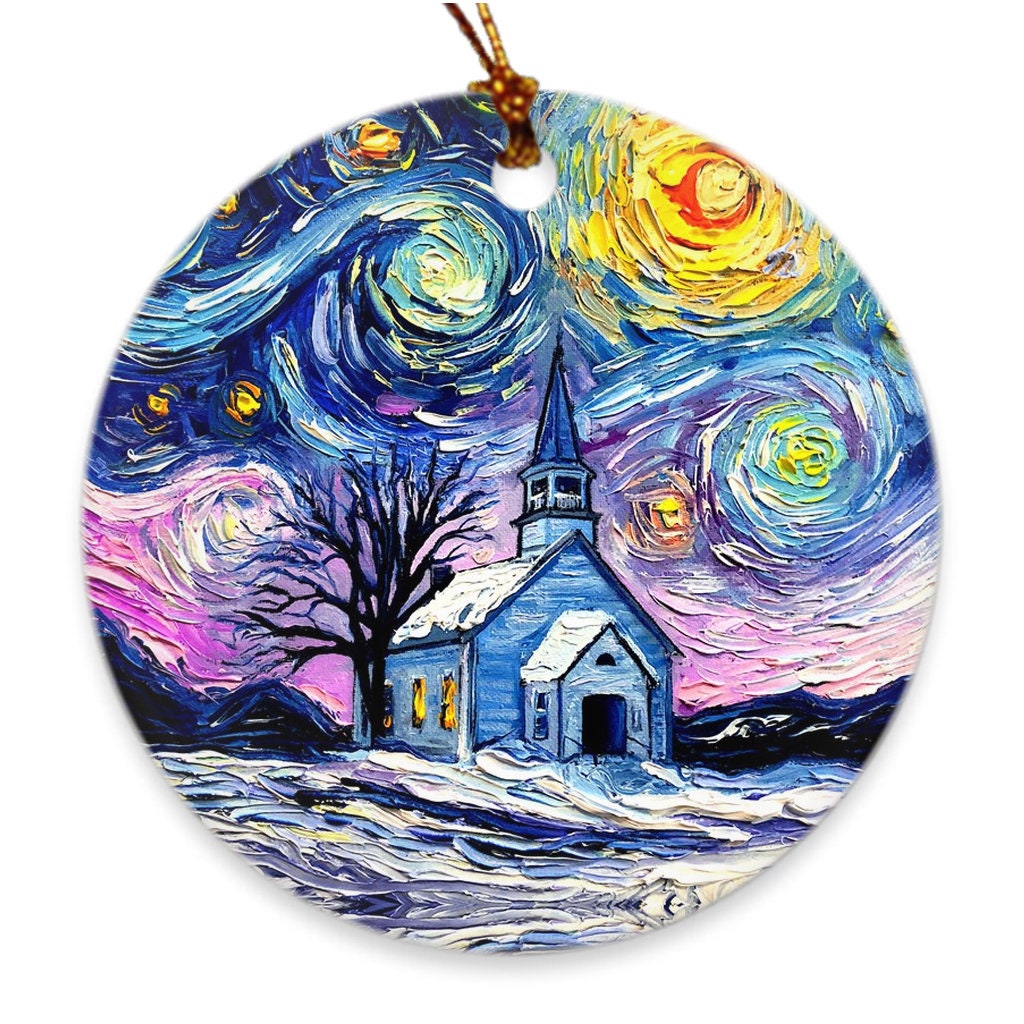 Christmas Ornament Winter Church Art Starry Night O Holy Night 3x3 Inch Printed On Both Sides Ceramic Heirloom Tree Decoration