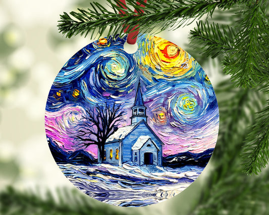 Christmas Ornament Winter Church Art Starry Night O Holy Night 3x3 Inch Printed On Both Sides Ceramic Heirloom Tree Decoration