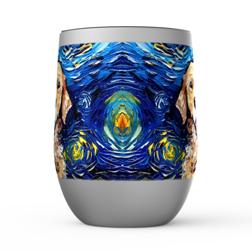 Golden Retriever Starry Night Dog Stemless Wine Tumblers Cup With Lid Unique Gift Barware Wine Glass
