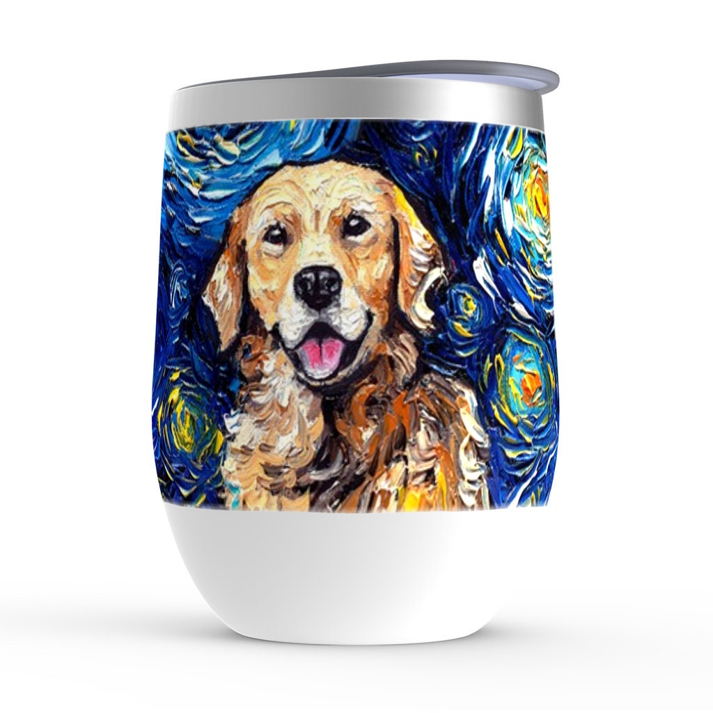 Golden Retriever Starry Night Dog Stemless Wine Tumblers Cup With Lid Unique Gift Barware Wine Glass