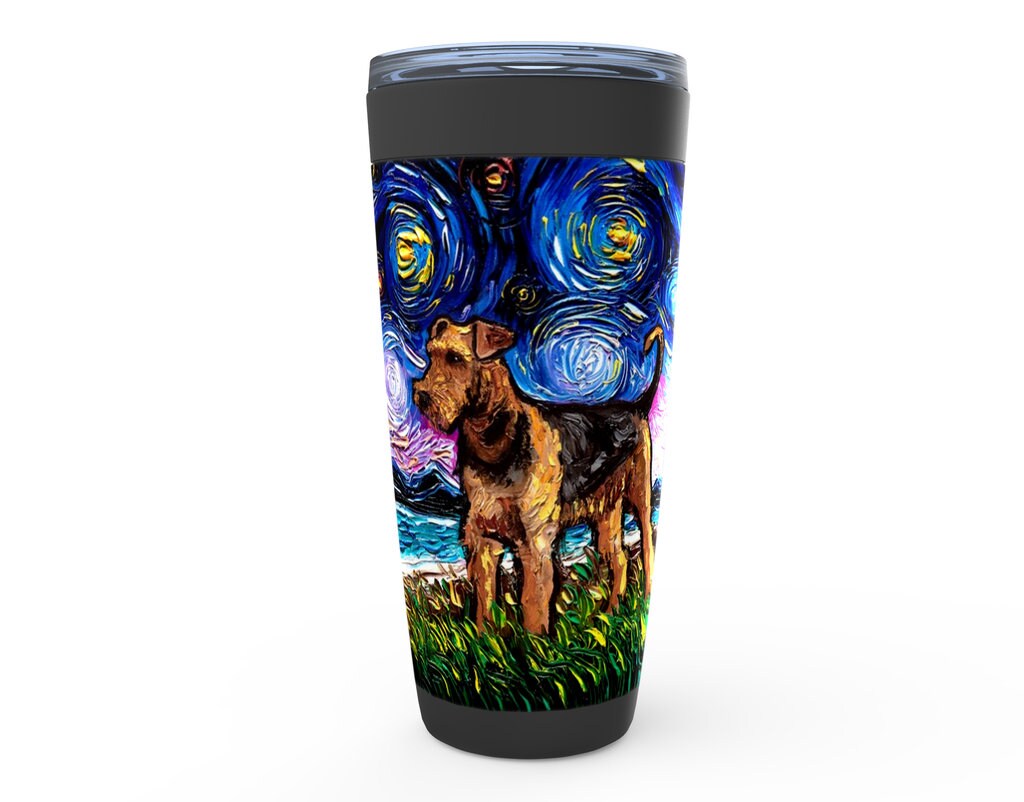 Airedale Terrier Starry Night Dog Viking Tumbler Insulated Stainless Steel Drinkware Art By Aja Travel Mug