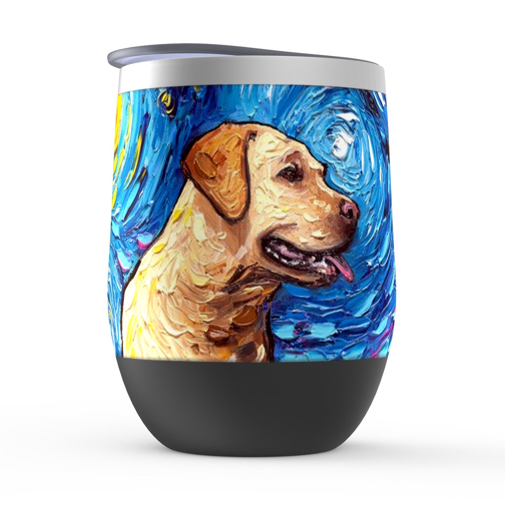 Yellow Labrador Starry Night Dog Stemless Wine Tumblers Cup With Lid Unique Gift Barware Wine Glass Home Goods Drinkware By Aja