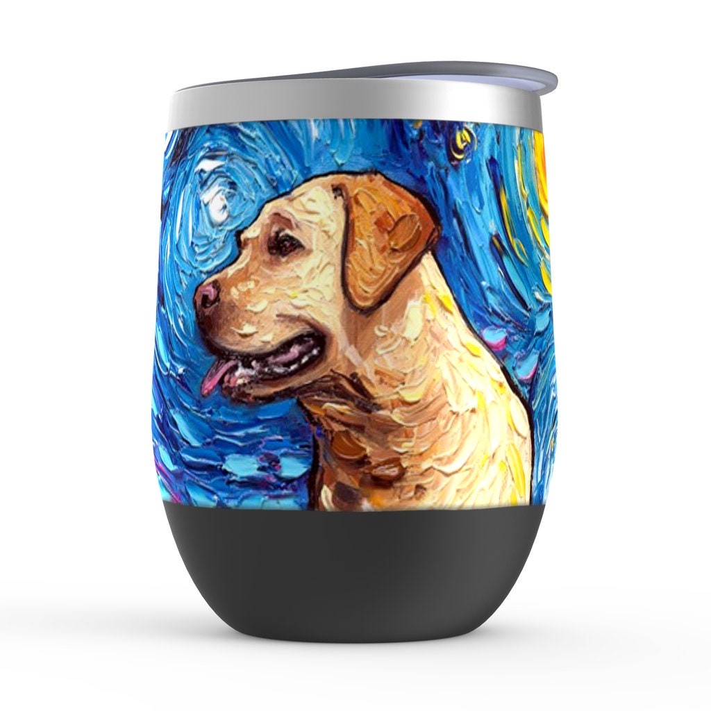 Yellow Labrador Starry Night Dog Stemless Wine Tumblers Cup With Lid Unique Gift Barware Wine Glass Home Goods Drinkware By Aja