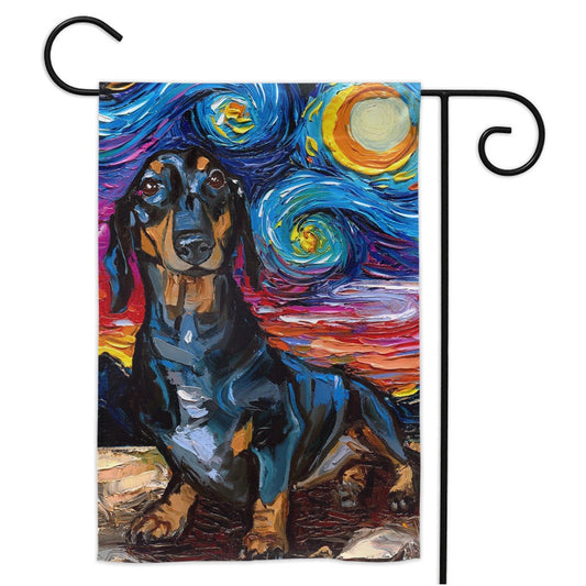 Black And Tan Dachshund Starry Night Yard Flags